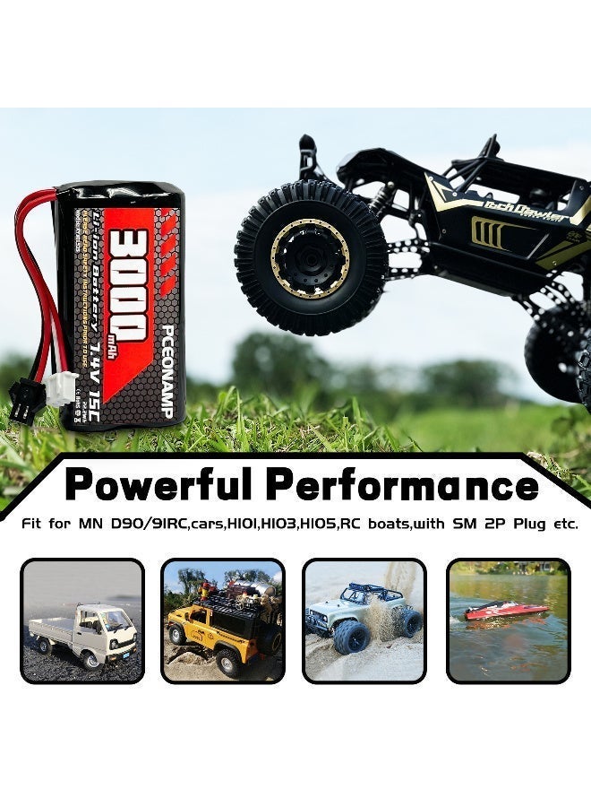 PCEONAMP 7.4V Li-ion Battery 3000mAh 2S Battery with SM-2P Plug Rechargeable High Capacity RC Battery Fit for WPL C24 MN D90 RC Cars, H101 RC Boat RC Truck Batteries - Image 5